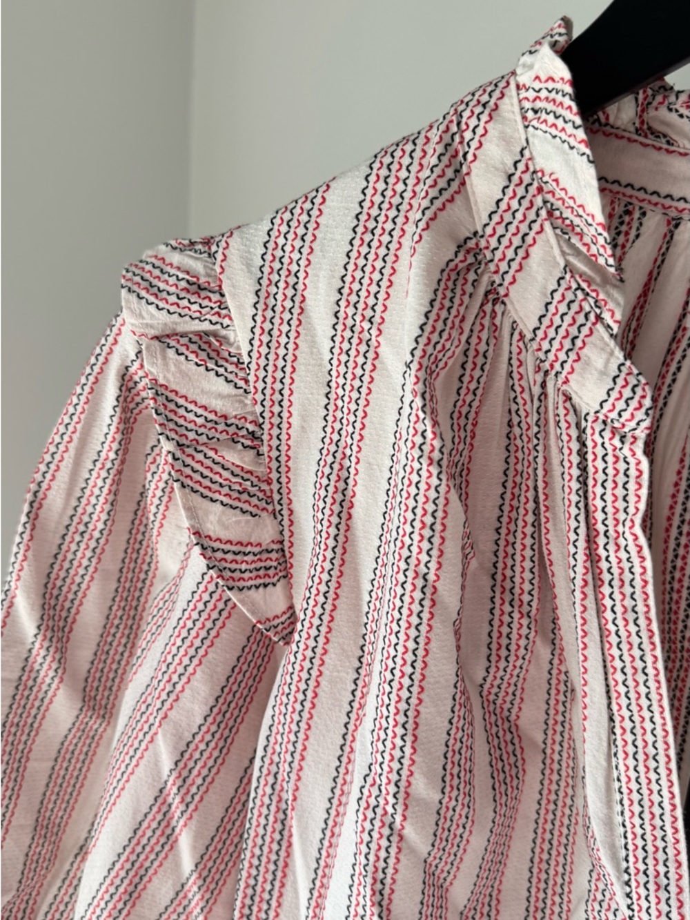 XiRENA Pink & Cream Striped Ruffle-Neck Peasant Blouse - Picture 4 of 9